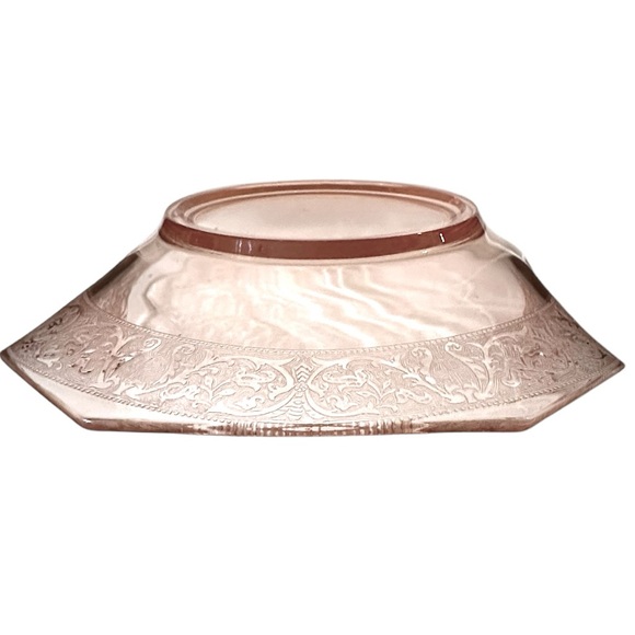 Vintage Pink Depression Glass Folded Edge Etched Platter/Bowl with handles - Picture 12 of 15